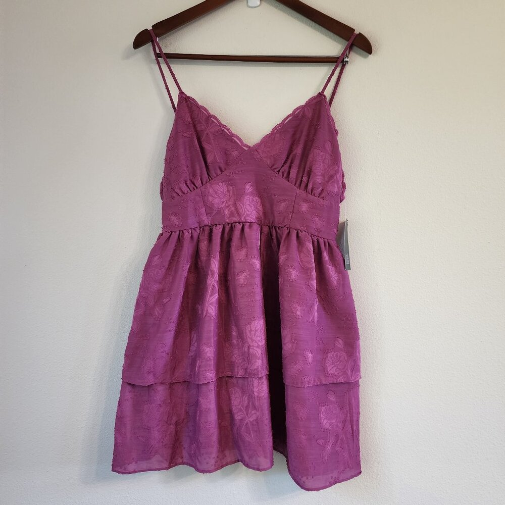 Wild Fable Women Mini Tiered Sleeveless Dress Sz M Plum Purple Floral NWT